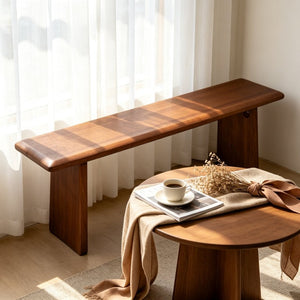 English Elm Solid Wood Farmhouse Bench Handcrafted Slab Leg Natural Grain Entryway Dining Seat W5599P552011