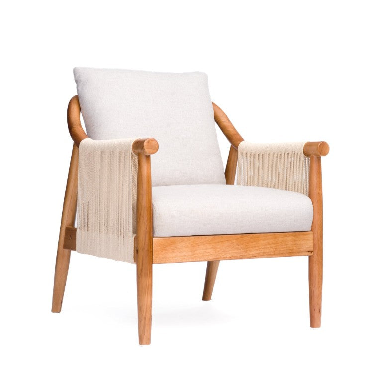 English Elm Accent Armchair Woven Paper Rope Back Solid Hardwood Frame Linen Cushion Mid-Century W5599P574869