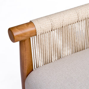 English Elm Accent Armchair Woven Paper Rope Back Solid Hardwood Frame Linen Cushion Mid-Century W5599P574869