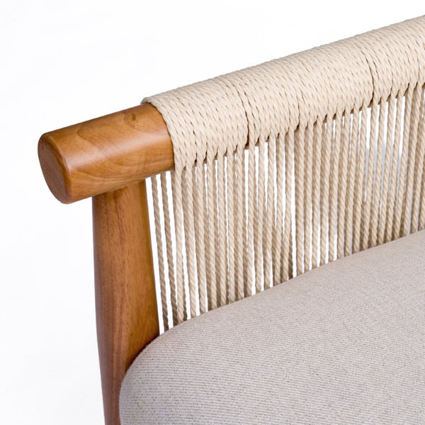 English Elm Accent Armchair Woven Paper Rope Back Solid Hardwood Frame Linen Cushion Mid-Century W5599P574869