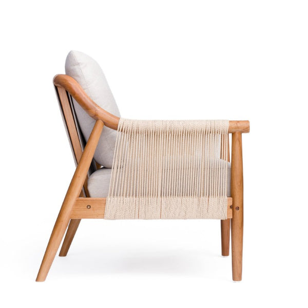 English Elm Accent Armchair Woven Paper Rope Back Solid Hardwood Frame Linen Cushion Mid-Century W5599P574869