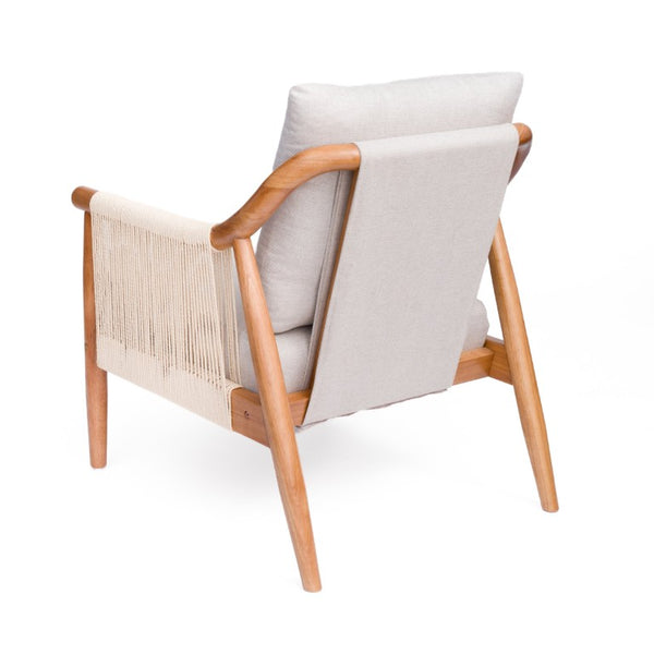 English Elm Accent Armchair Woven Paper Rope Back Solid Hardwood Frame Linen Cushion Mid-Century W5599P574869