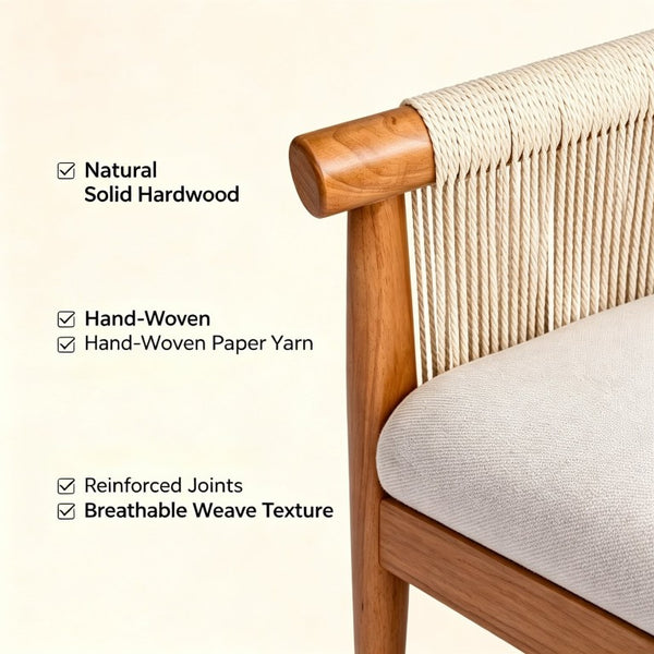 English Elm Accent Armchair Woven Paper Rope Back Solid Hardwood Frame Linen Cushion Mid-Century W5599P574869