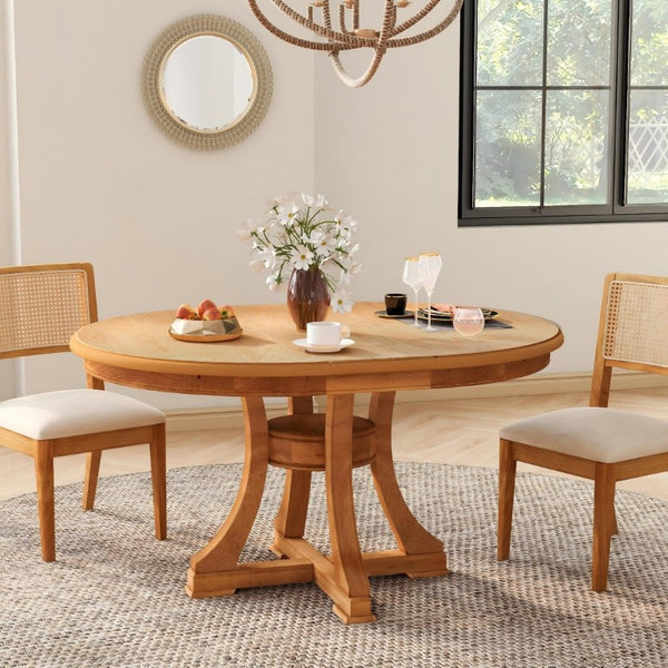 English Elm Extendable Solid Rubberwood Round Oval Dining Table Pedestal Base Space Saving W5599S00002