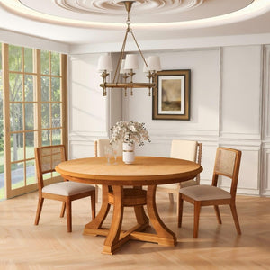 English Elm Extendable Solid Rubberwood Round Oval Dining Table Pedestal Base Space Saving W5599S00002