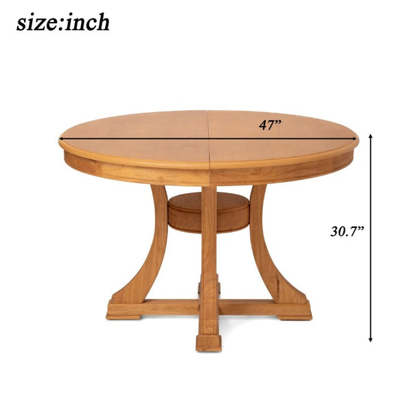 English Elm 5-Piece Retro Round Extendable Solid Wood Dining Set with Upholstered Chairs for Home W5599S00003