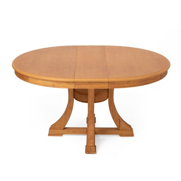English Elm 7-Piece Mid-Century Round Extendable Dining Set with Solid Wood Frame and Upholstered Chairs W5599S00006