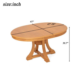 English Elm 5-Piece French Country Round Extendable Dining Set with Solid Wood and Rattan Chairs W5599S00009