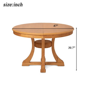 English Elm 5-Piece French Country Round Extendable Dining Set with Solid Wood and Rattan Chairs W5599S00009