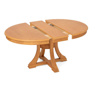 English Elm 5-Piece French Country Round Extendable Dining Set with Solid Wood and Rattan Chairs W5599S00009
