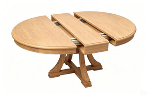 English Elm 7-Piece Solid Wood Round Extendable Dining Set with Rattan Back Upholstered Chairs W5599S00011
