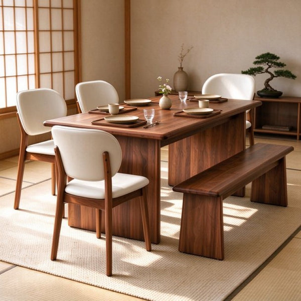 English Elm Solid Wood Farmhouse Dining Set with Upholstered Chairs and Bench Seats Six W5599S00017