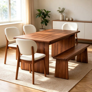 English Elm Solid Wood Farmhouse Dining Set with Upholstered Chairs and Bench Seats Six W5599S00017