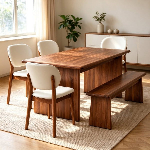 English Elm Solid Wood Farmhouse Dining Set with Upholstered Chairs and Bench Seats Six W5599S00017