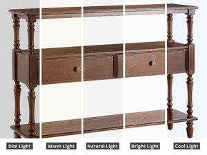 English Elm 3-Tier Console Table with Ash Veneer Finish Rubberwood Legs and Two Storage Drawers W5608P454929