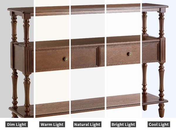 English Elm 3-Tier Console Table with Ash Veneer Finish Rubberwood Legs and Two Storage Drawers W5608P454929