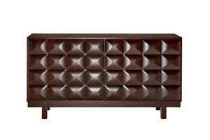 English Elm 60 Inch Ash Veneer Sideboard with Sculptural 3D Door Fronts and Push Open Storage Dark Walnut W5608P506529