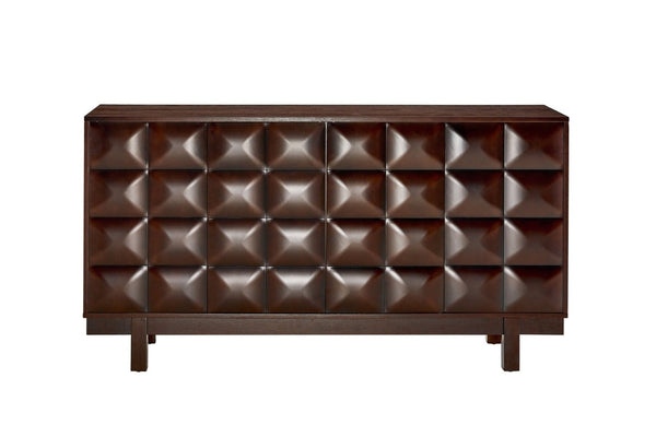 English Elm 60 Inch Ash Veneer Sideboard with Sculptural 3D Door Fronts and Push Open Storage Dark Walnut W5608P506529