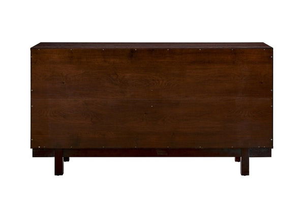 English Elm 60 Inch Ash Veneer Sideboard with Sculptural 3D Door Fronts and Push Open Storage Dark Walnut W5608P506529