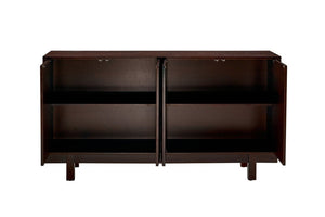 English Elm 60 Inch Ash Veneer Sideboard with Sculptural 3D Door Fronts and Push Open Storage Dark Walnut W5608P506529