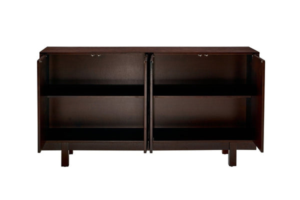 English Elm 60 Inch Ash Veneer Sideboard with Sculptural 3D Door Fronts and Push Open Storage Dark Walnut W5608P506529