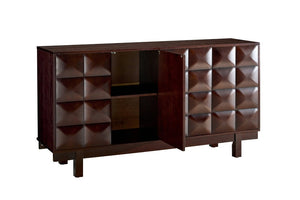 English Elm 60 Inch Ash Veneer Sideboard with Sculptural 3D Door Fronts and Push Open Storage Dark Walnut W5608P506529