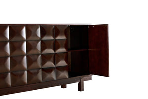 English Elm 60 Inch Ash Veneer Sideboard with Sculptural 3D Door Fronts and Push Open Storage Dark Walnut W5608P506529