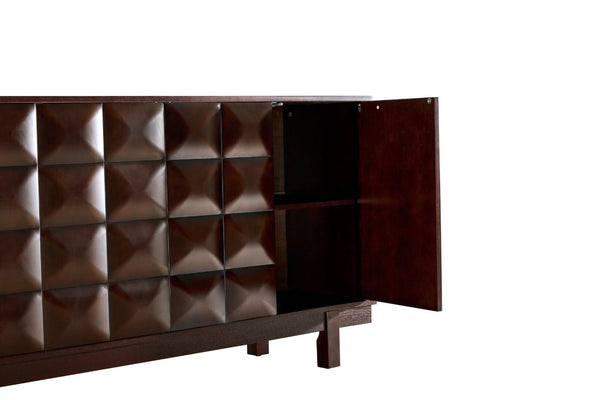 English Elm 60 Inch Ash Veneer Sideboard with Sculptural 3D Door Fronts and Push Open Storage Dark Walnut W5608P506529