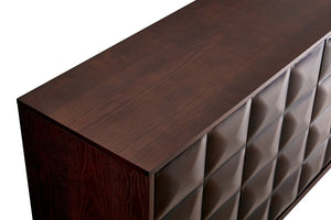English Elm 60 Inch Ash Veneer Sideboard with Sculptural 3D Door Fronts and Push Open Storage Dark Walnut W5608P506529