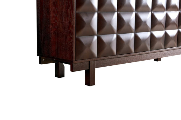 English Elm 60 Inch Ash Veneer Sideboard with Sculptural 3D Door Fronts and Push Open Storage Dark Walnut W5608P506529