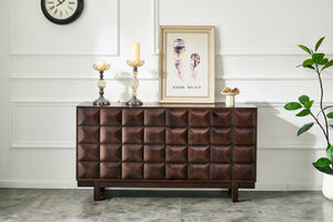 English Elm 60 Inch Ash Veneer Sideboard with Sculptural 3D Door Fronts and Push Open Storage Dark Walnut W5608P506529