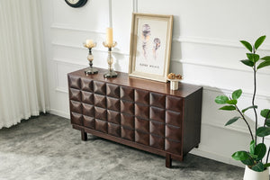 English Elm 60 Inch Ash Veneer Sideboard with Sculptural 3D Door Fronts and Push Open Storage Dark Walnut W5608P506529