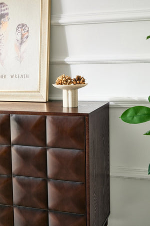 English Elm 60 Inch Ash Veneer Sideboard with Sculptural 3D Door Fronts and Push Open Storage Dark Walnut W5608P506529