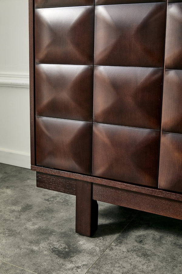 English Elm 60 Inch Ash Veneer Sideboard with Sculptural 3D Door Fronts and Push Open Storage Dark Walnut W5608P506529