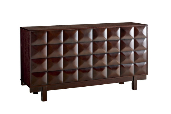 English Elm 60 Inch Ash Veneer Sideboard with Sculptural 3D Door Fronts and Push Open Storage Dark Walnut W5608P506529