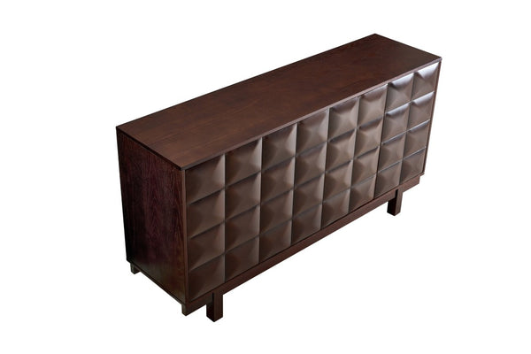 English Elm 60 Inch Ash Veneer Sideboard with Sculptural 3D Door Fronts and Push Open Storage Dark Walnut W5608P506529