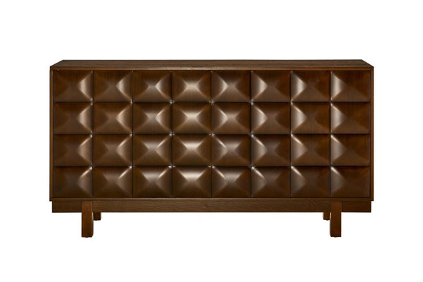 English Elm 60 Inch Ash Veneer Sideboard with Sculptural 3D Door Fronts and Push Open Storage Walnut W5608P506597