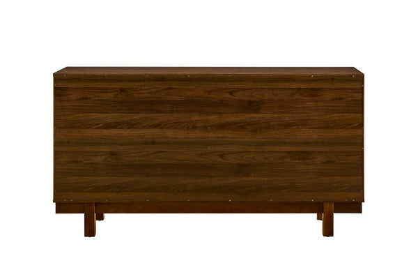 English Elm 60 Inch Ash Veneer Sideboard with Sculptural 3D Door Fronts and Push Open Storage Walnut W5608P506597