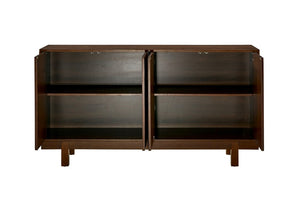 English Elm 60 Inch Ash Veneer Sideboard with Sculptural 3D Door Fronts and Push Open Storage Walnut W5608P506597