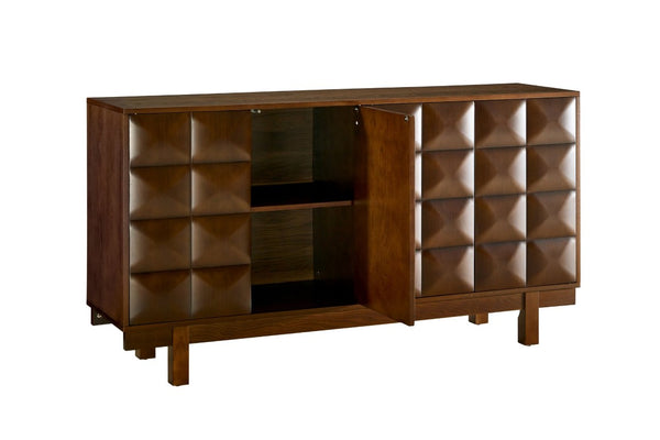 English Elm 60 Inch Ash Veneer Sideboard with Sculptural 3D Door Fronts and Push Open Storage Walnut W5608P506597