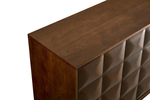 English Elm 60 Inch Ash Veneer Sideboard with Sculptural 3D Door Fronts and Push Open Storage Walnut W5608P506597
