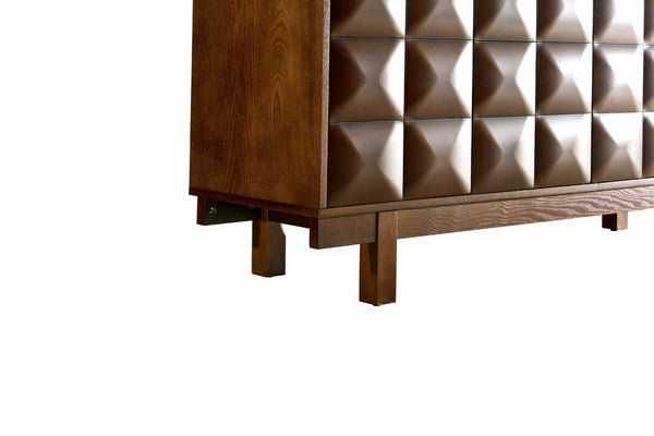 English Elm 60 Inch Ash Veneer Sideboard with Sculptural 3D Door Fronts and Push Open Storage Walnut W5608P506597