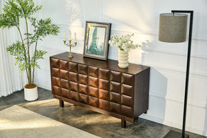 English Elm 60 Inch Ash Veneer Sideboard with Sculptural 3D Door Fronts and Push Open Storage Walnut W5608P506597