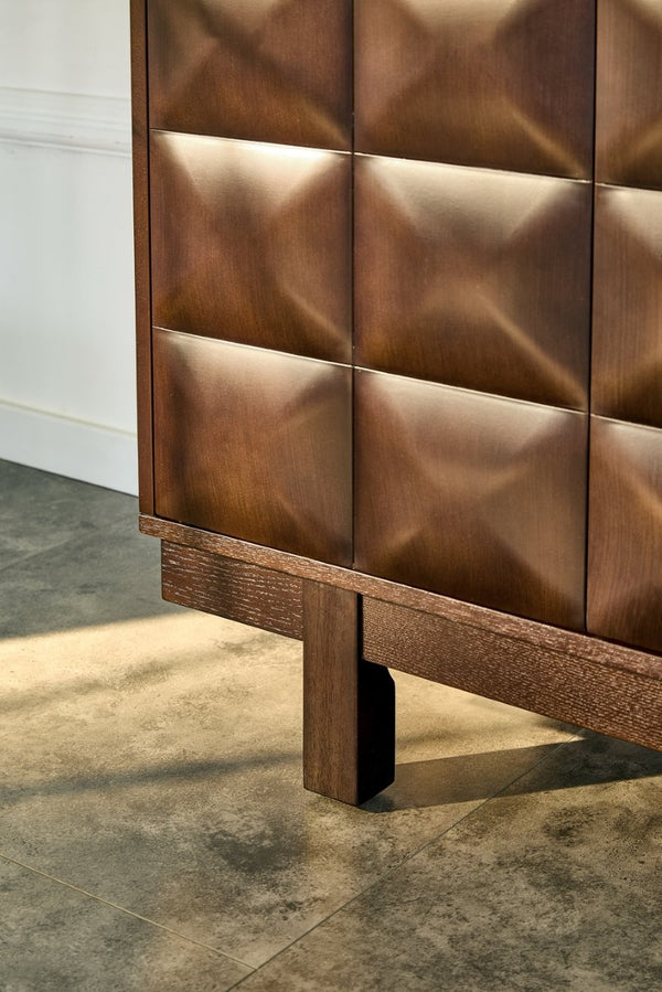 English Elm 60 Inch Ash Veneer Sideboard with Sculptural 3D Door Fronts and Push Open Storage Walnut W5608P506597