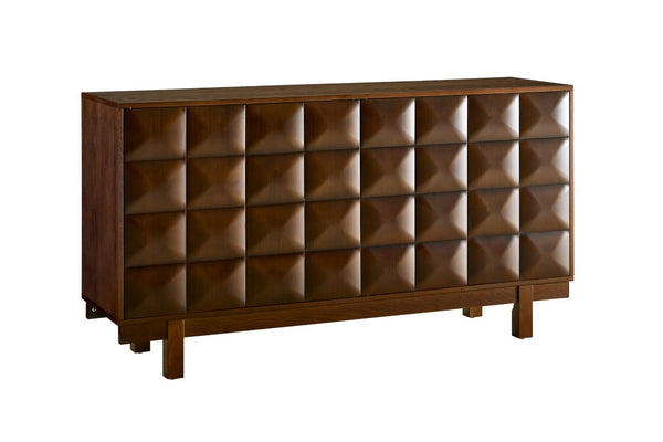 English Elm 60 Inch Ash Veneer Sideboard with Sculptural 3D Door Fronts and Push Open Storage Walnut W5608P506597