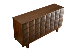 English Elm 60 Inch Ash Veneer Sideboard with Sculptural 3D Door Fronts and Push Open Storage Walnut W5608P506597