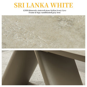 English Elm 1+6 Sintered Stone Extendable Dining Table Ivory Marble Look Seats 6 to 10 Steel Base W5630S00010