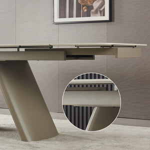 English Elm 1+6 Sintered Stone Extendable Dining Table Ivory Marble Look Seats 6 to 10 Steel Base W5630S00010