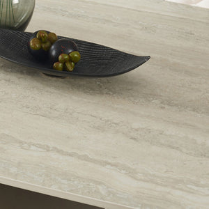 English Elm 1+6 Sintered Stone Extendable Dining Table Ivory Marble Look Seats 6 to 10 Steel Base W5630S00010