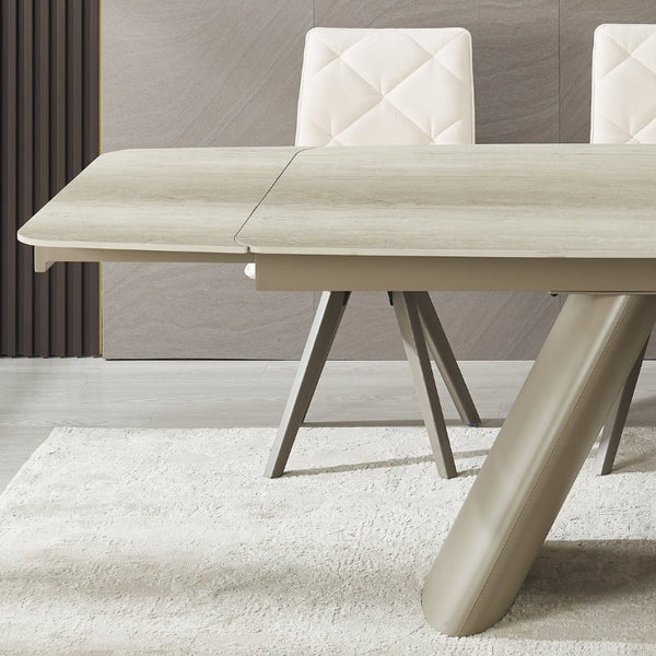 English Elm 1+6 Sintered Stone Extendable Dining Table Ivory Marble Look Seats 6 to 10 Steel Base W5630S00010